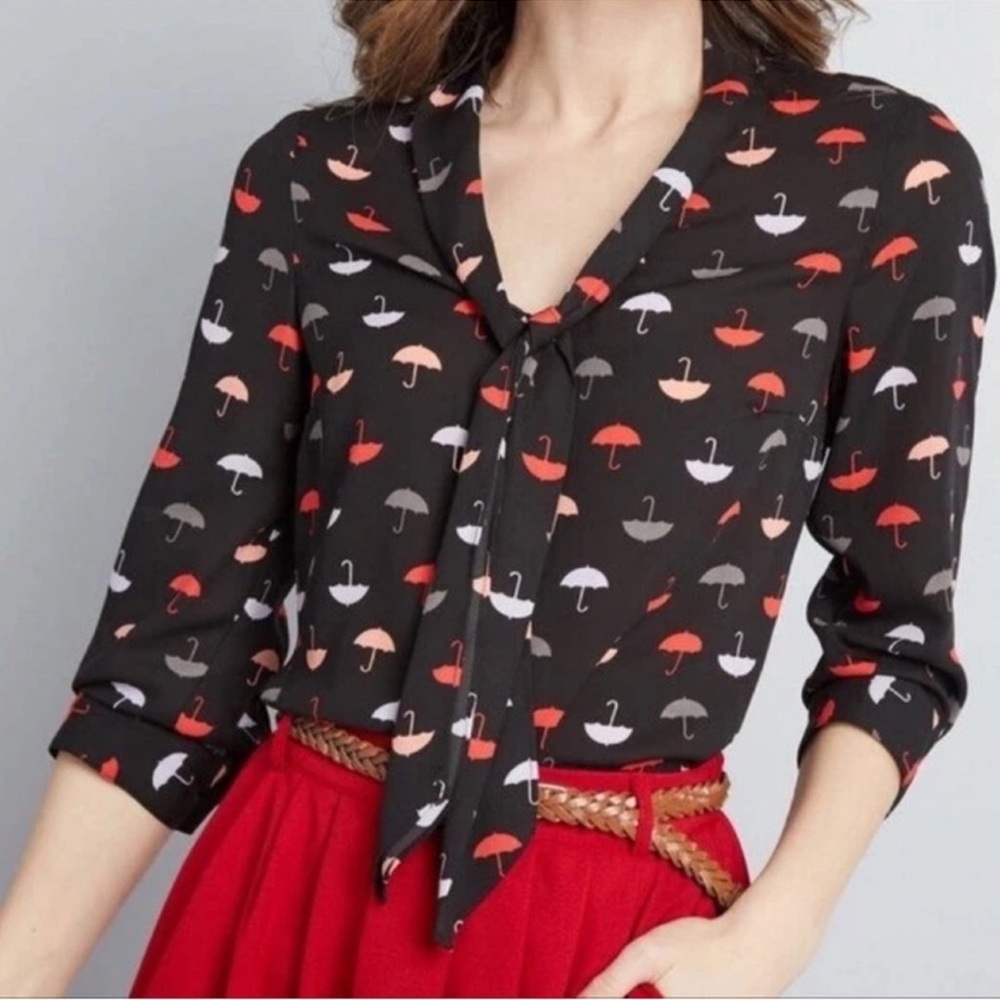 New ModCloth Black Umbrella Print Women's Top small Anthropologie